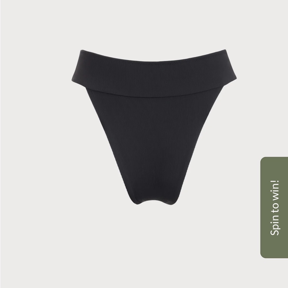 Berlook Black Ribbed High Cut Wide Waistband Bikini Bottom only 59 - Picture 5 of 7